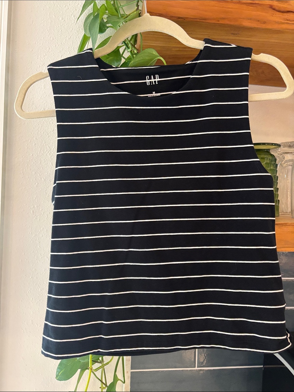 GAP Black and White Striped Sleeveless Tank Top